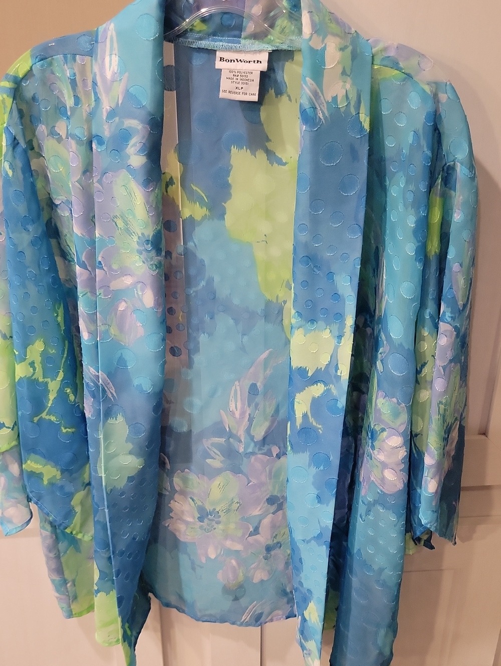 BonWorth Blue & Green Floral Sheer Kimono Robe